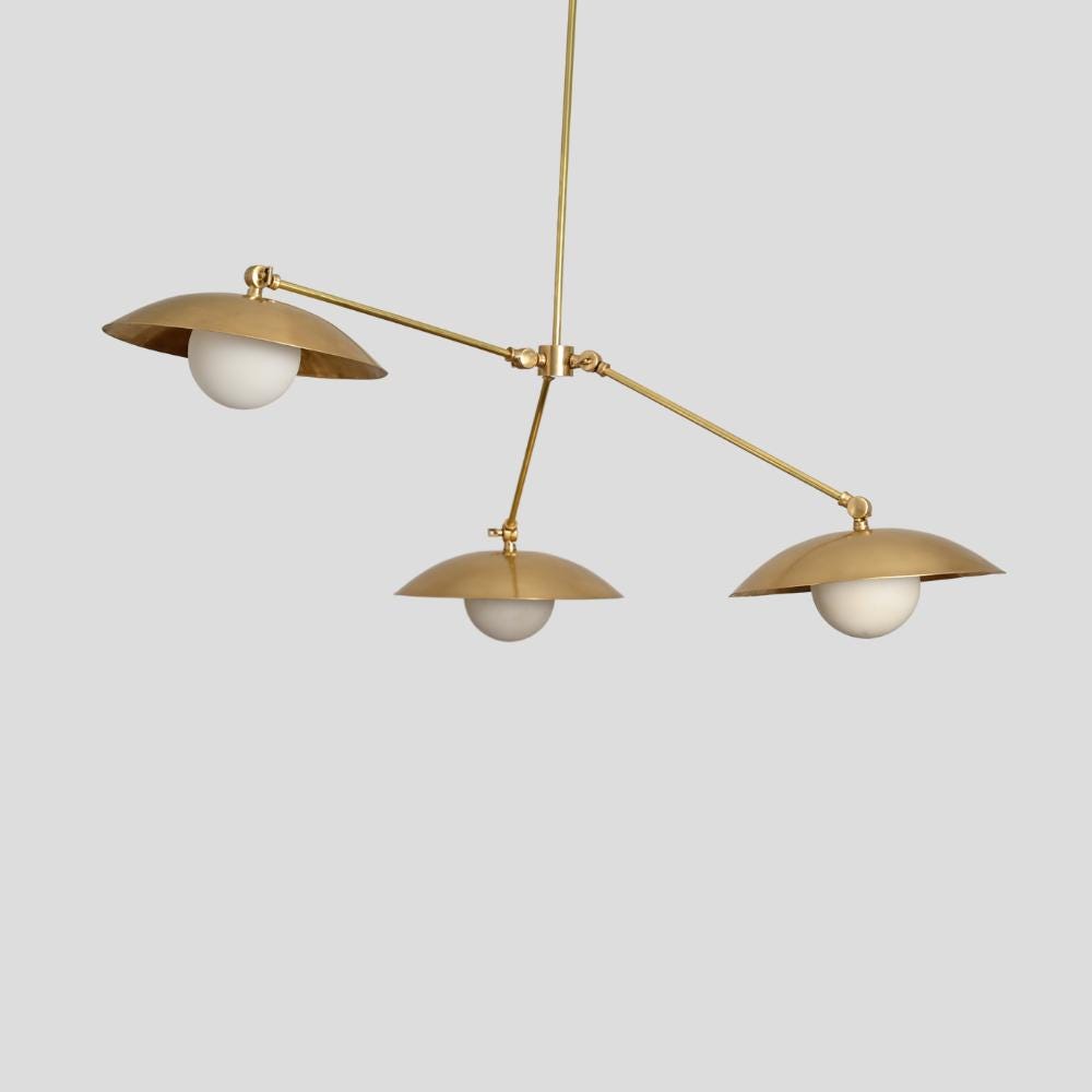 Three Arm Pendant Light - Brass Chandelier Down Shade