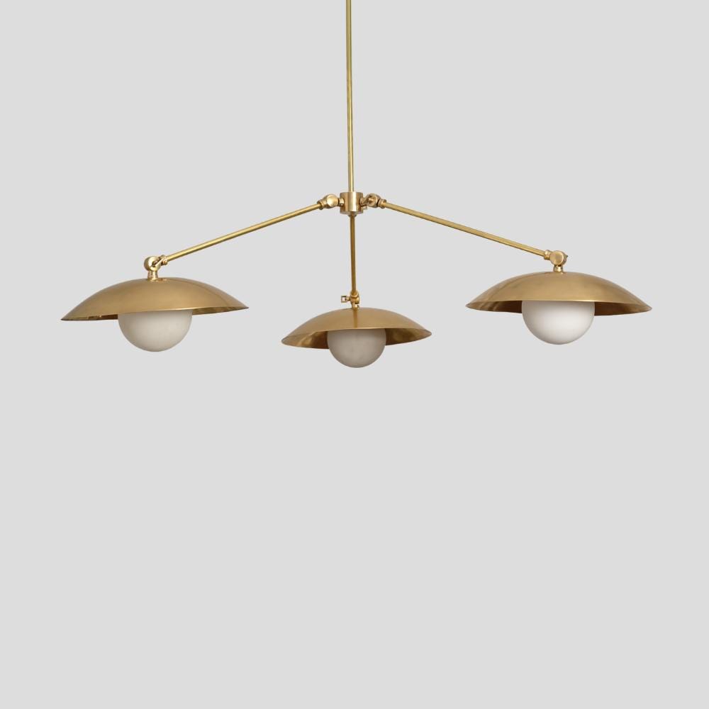 Three Arm Pendant Light - Brass Chandelier Down Shade