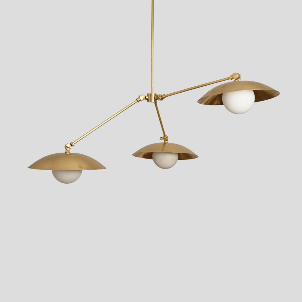 Three Arm Pendant Light - Brass Chandelier Down Shade