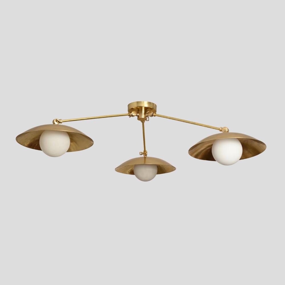 Flush mount Ceiling Light Brass Pendant Light Mid Century Modern Glass Globe Handmade Fixture