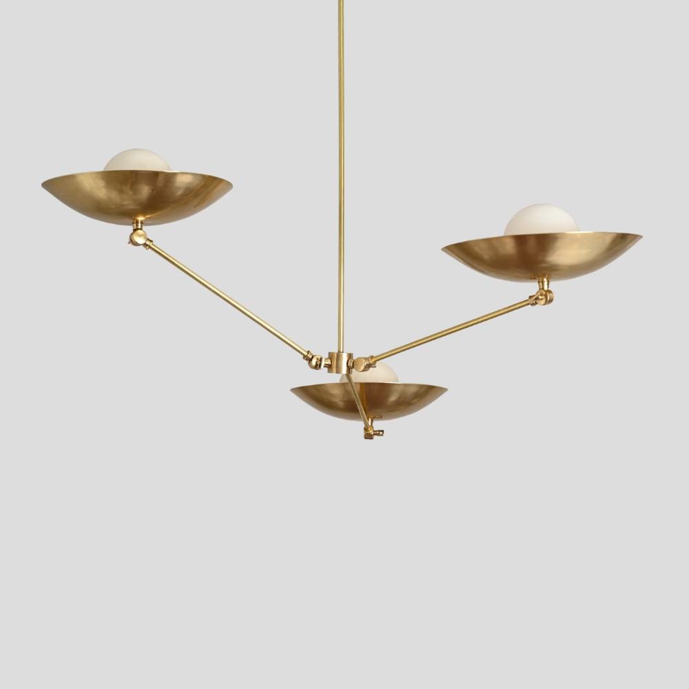 Three Arm Pendant Light - Brass Chandelier Up Shade