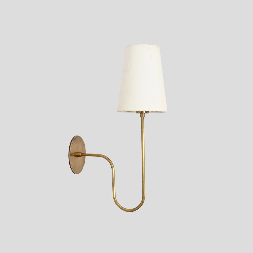 Aged Brass Wall Sconce Linen Shade Bathroom Vanity Sconce Mid Century Modern Bedside Lamp