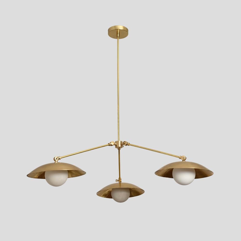 Three Arm Pendant Light - Brass Chandelier Down Shade
