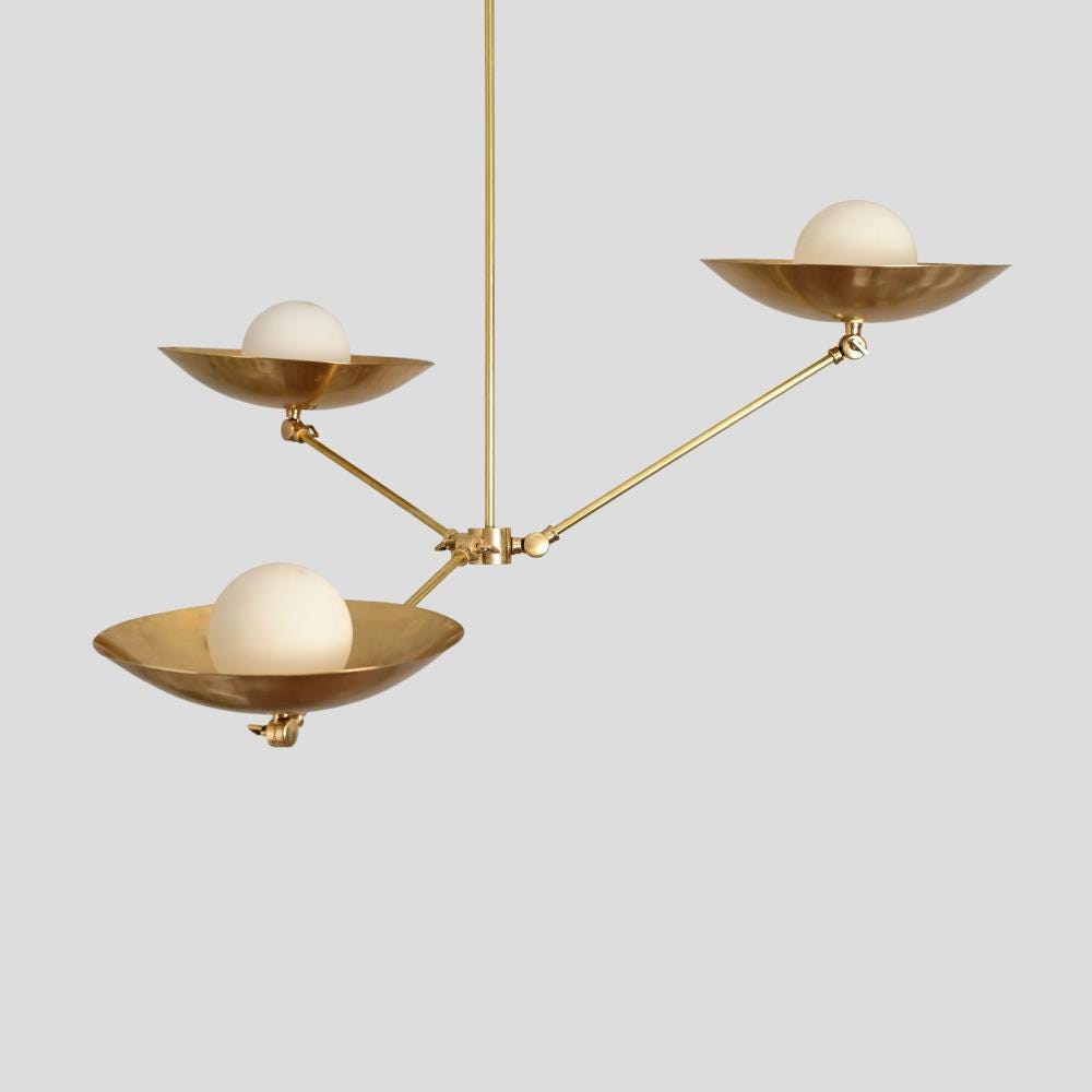 Three Arm Pendant Light - Brass Chandelier Up Shade