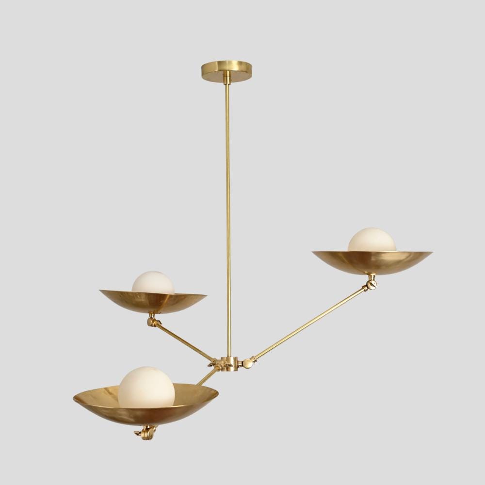 Three Arm Pendant Light - Brass Chandelier Up Shade