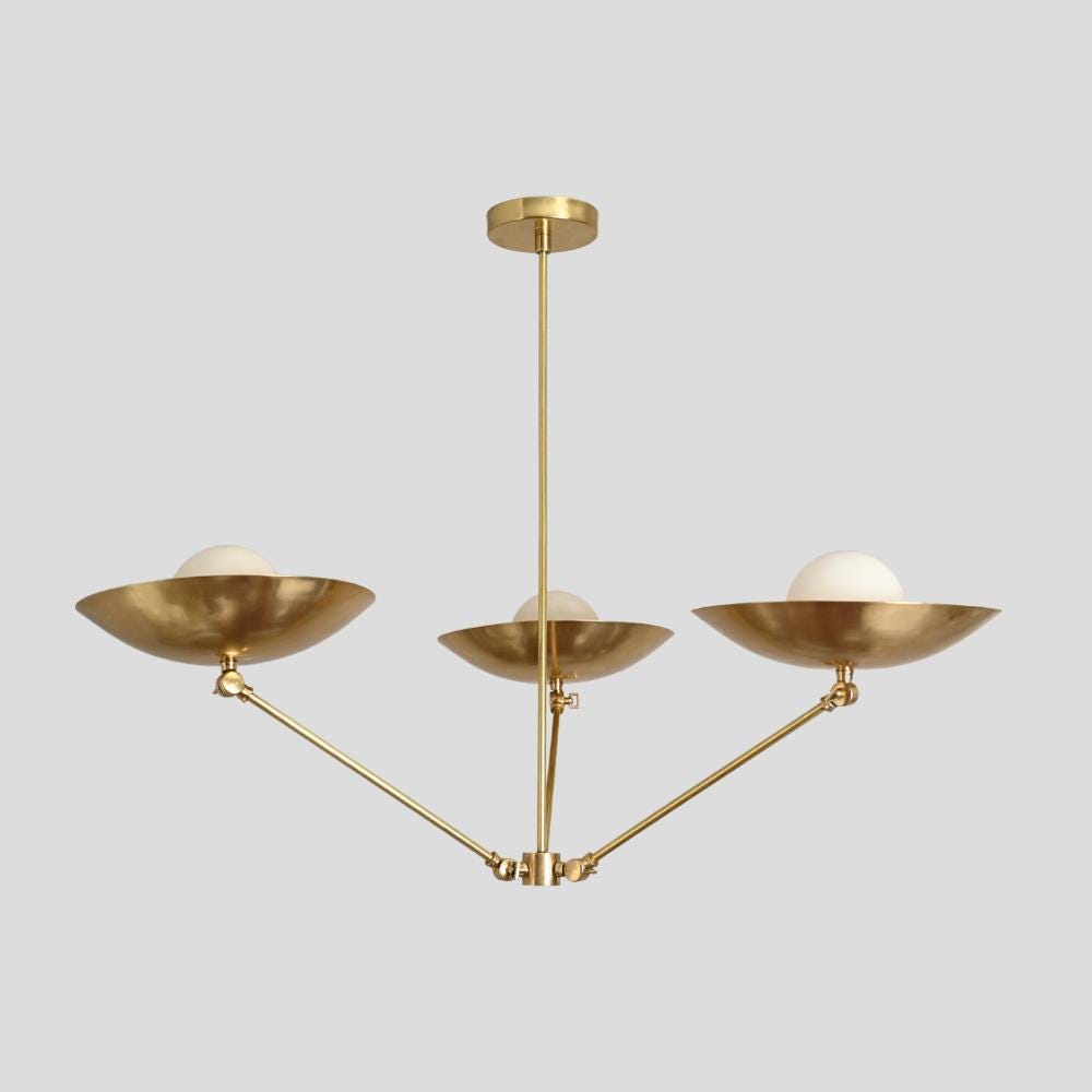 Three Arm Pendant Light - Brass Chandelier Up Shade