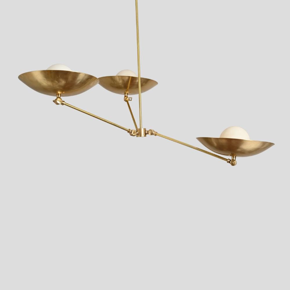 Three Arm Pendant Light - Brass Chandelier Up Shade