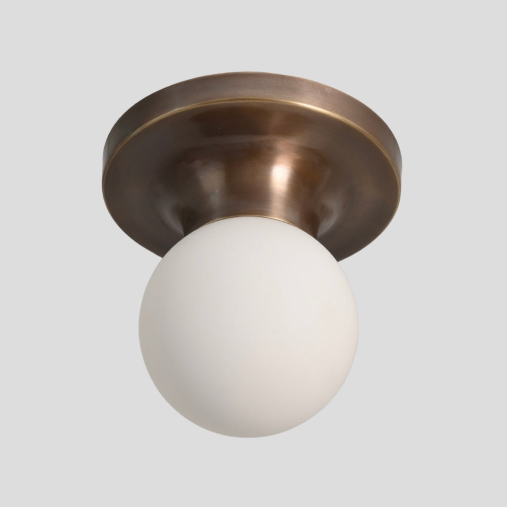 mid century inspired brass globe ceiling fixture flush mount
