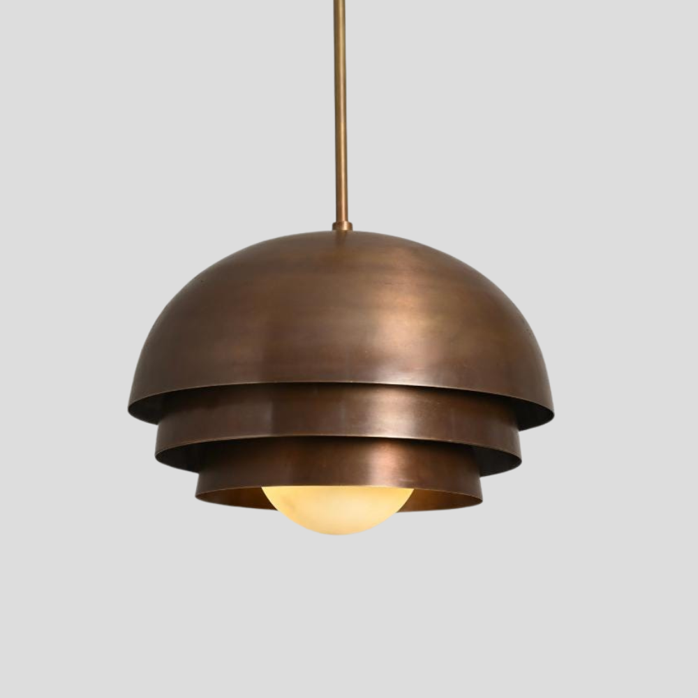 Brass Dome Pendant - Mid Century Glass Globe Ceiling Light
