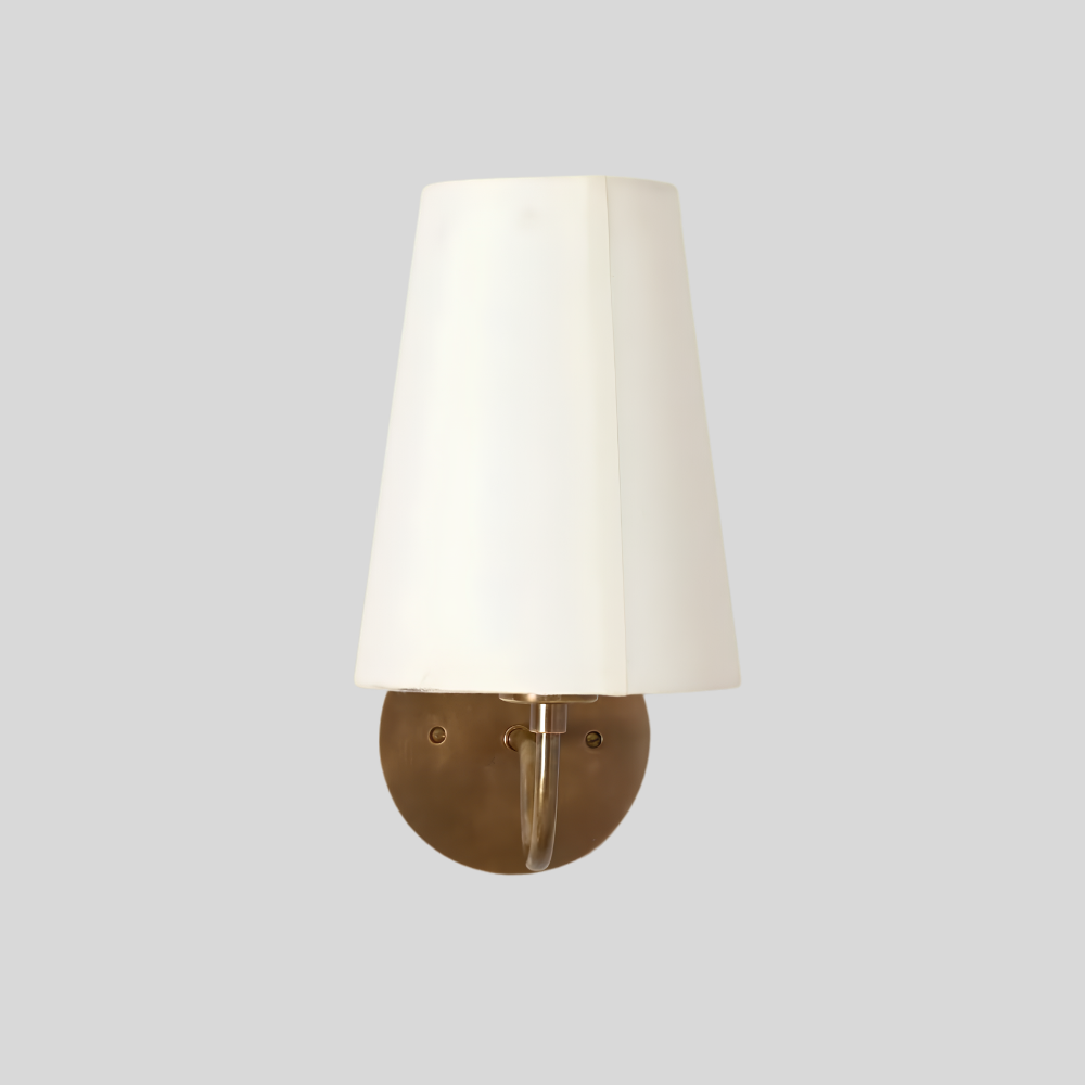 Small Curved Arm Linen Shade Sconce - Brass Bedside Wall Lamp