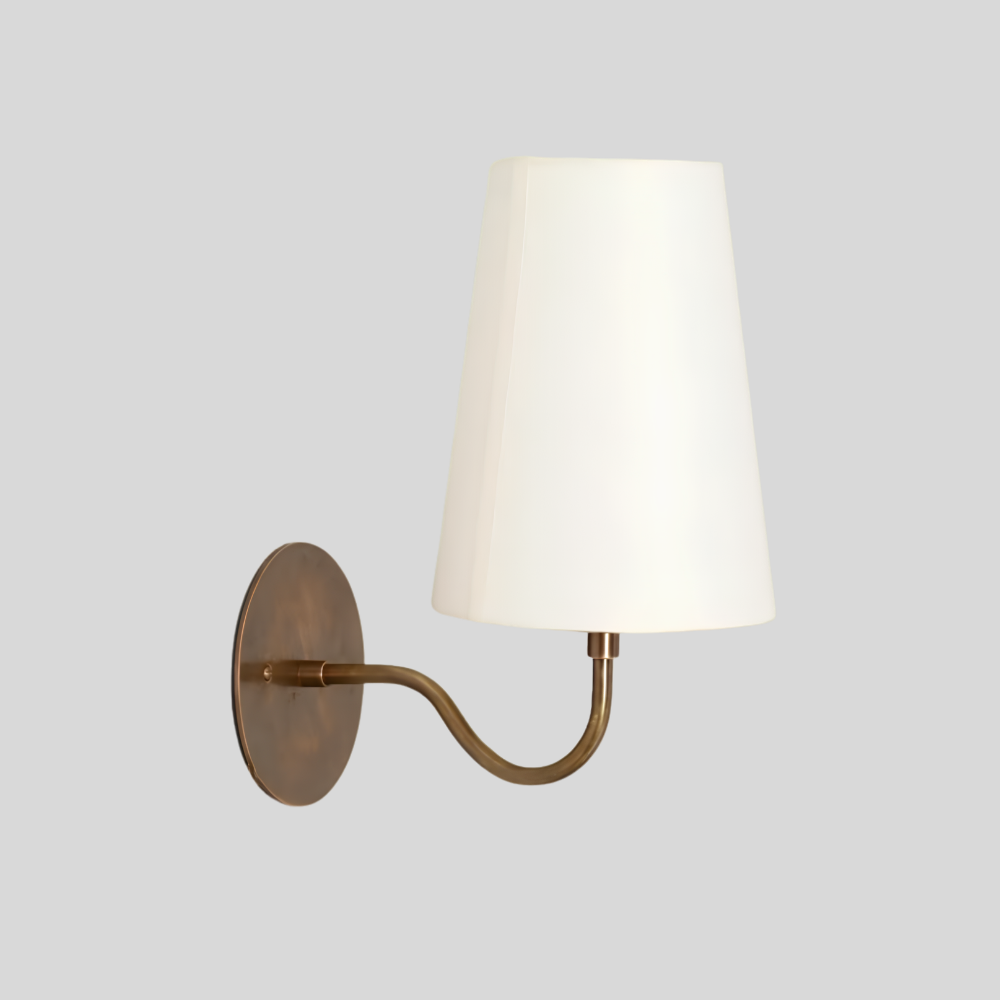 Small Curved Arm Linen Shade Sconce - Brass Bedside Wall Lamp
