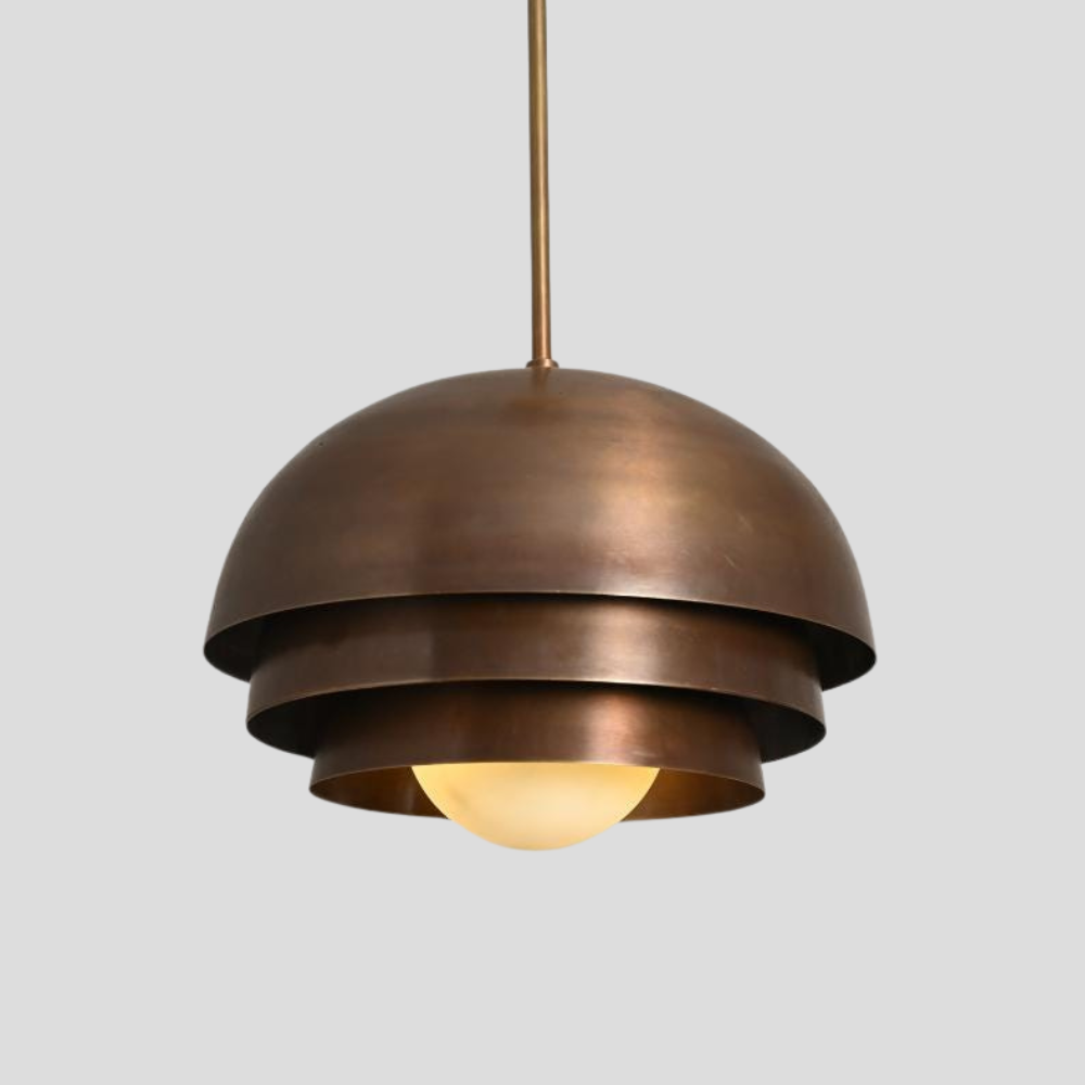 Brass Dome Pendant - Mid Century Glass Globe Ceiling Light