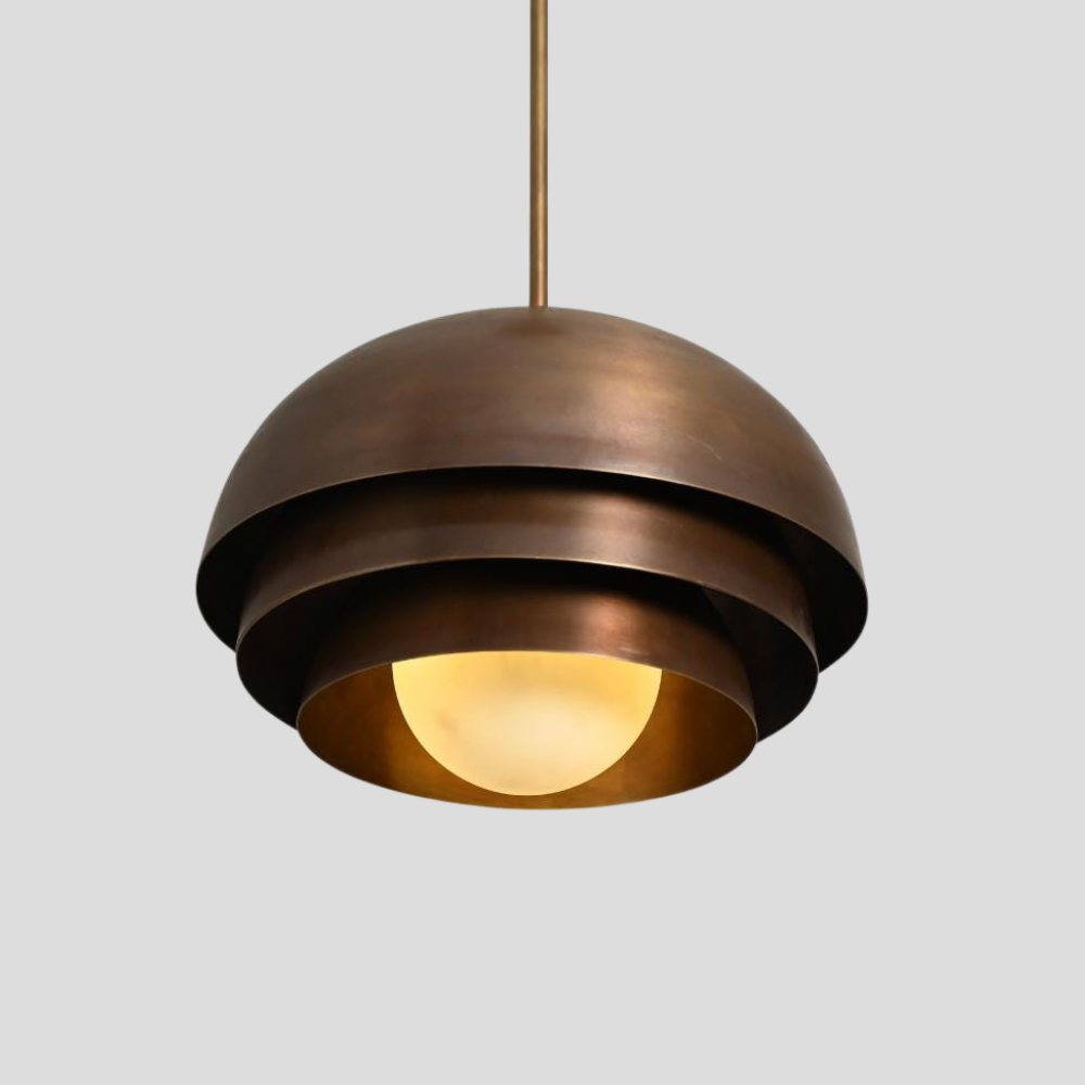 Brass Dome Pendant - Mid Century Glass Globe Ceiling Light