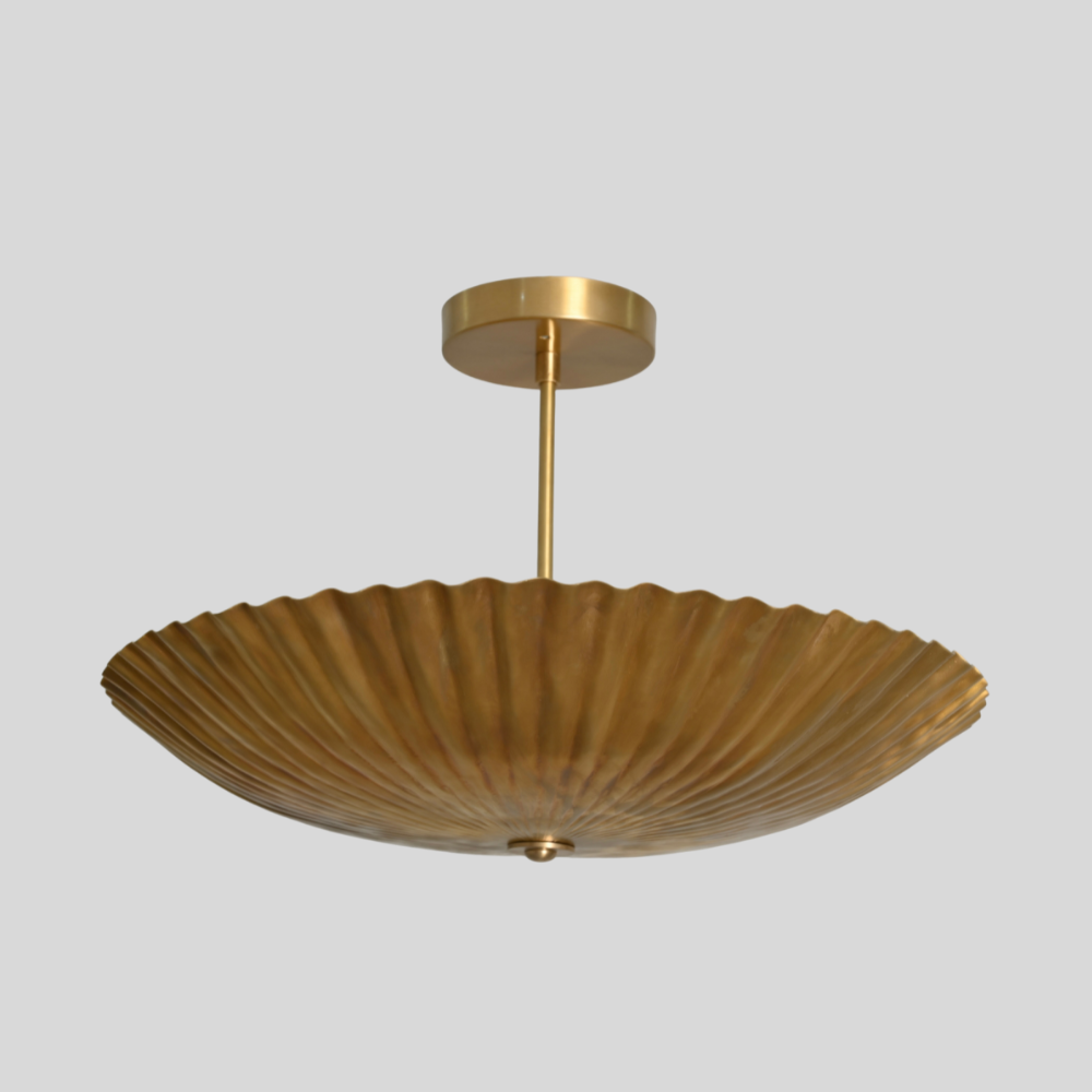 Brass Scalloped Dome Ceiling Light - Modern Fluted 3 Light Chandelier