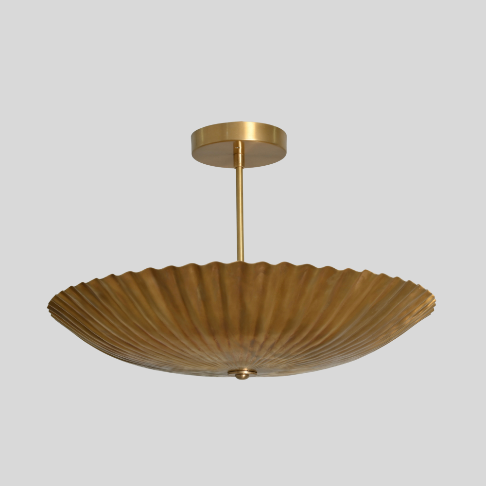 Brass Scalloped Dome Ceiling Light - Modern Fluted 3 Light Chandelier