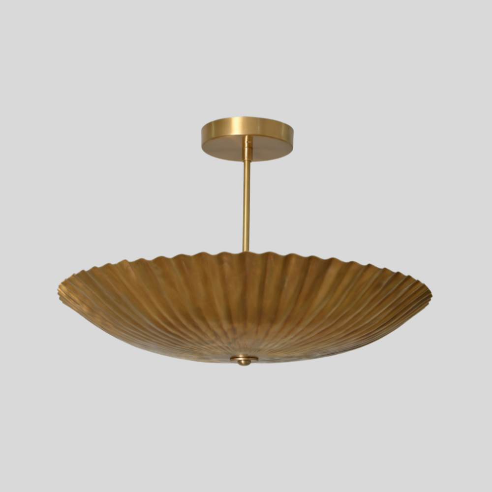 Brass Scalloped Dome Ceiling Light - Modern Fluted 3 Light Chandelier