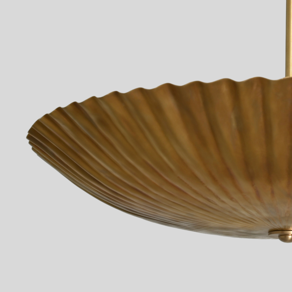Brass Scalloped Dome Ceiling Light - Modern Fluted 3 Light Chandelier