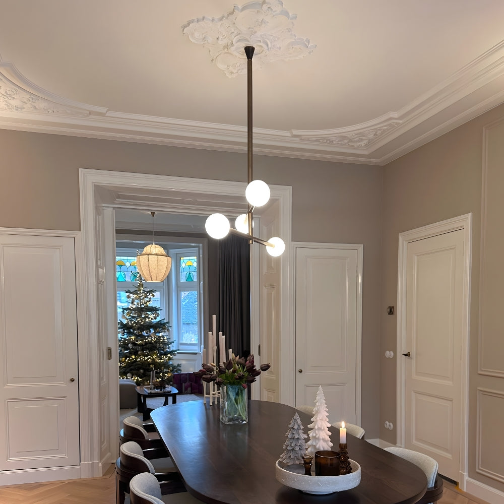 Brass Chandelier Ceiling Light Glass Globe - 4 Light Dining Room