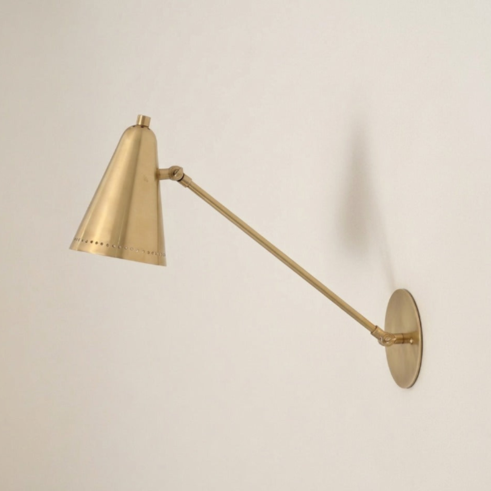 Brass Cone Shade with Perforated Rim - Swing Arm Wall Sconce