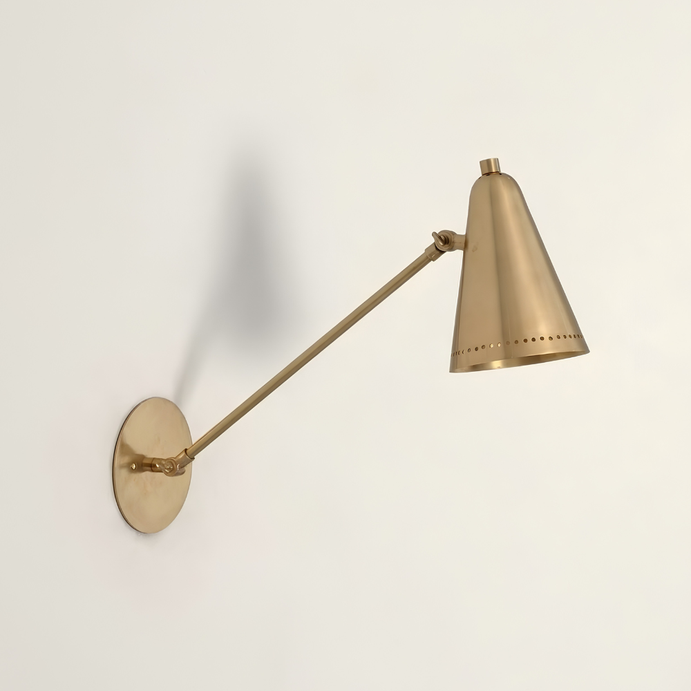 Brass Cone Shade with Perforated Rim - Swing Arm Wall Sconce