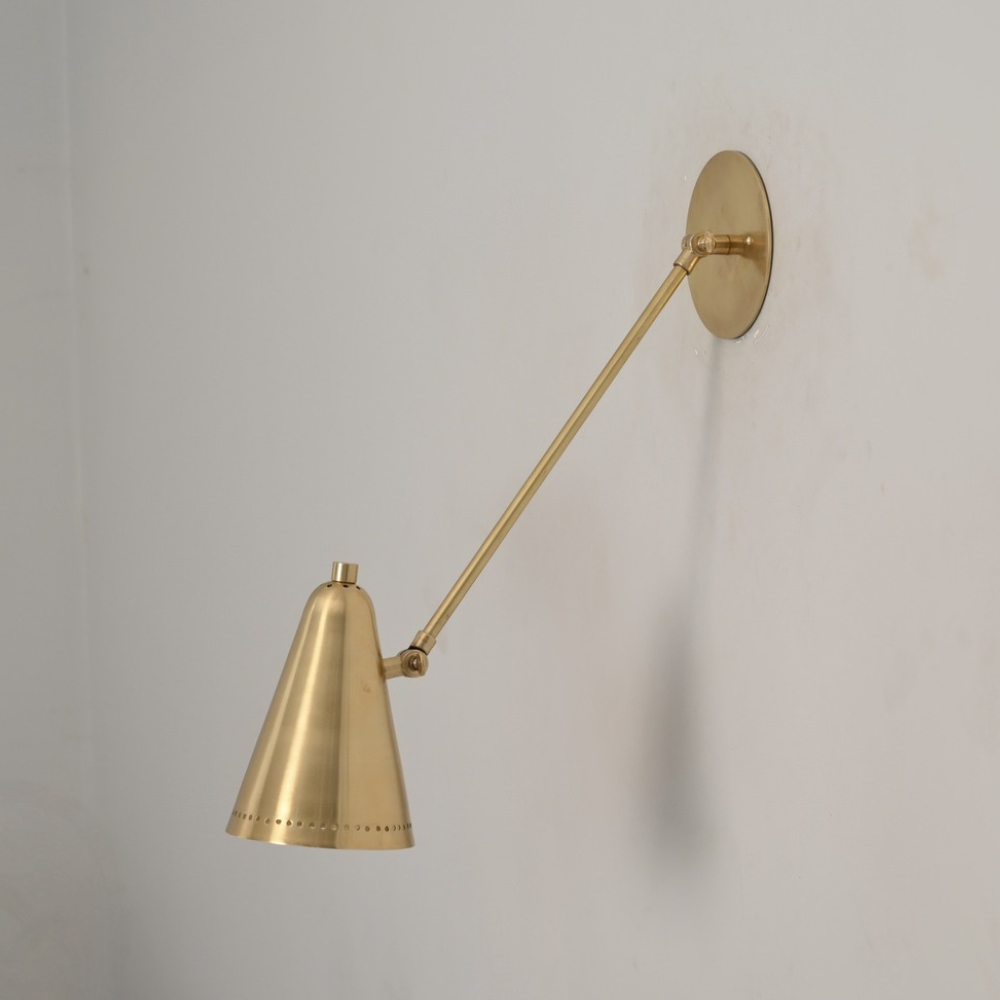Brass Cone Shade with Perforated Rim - Swing Arm Wall Sconce