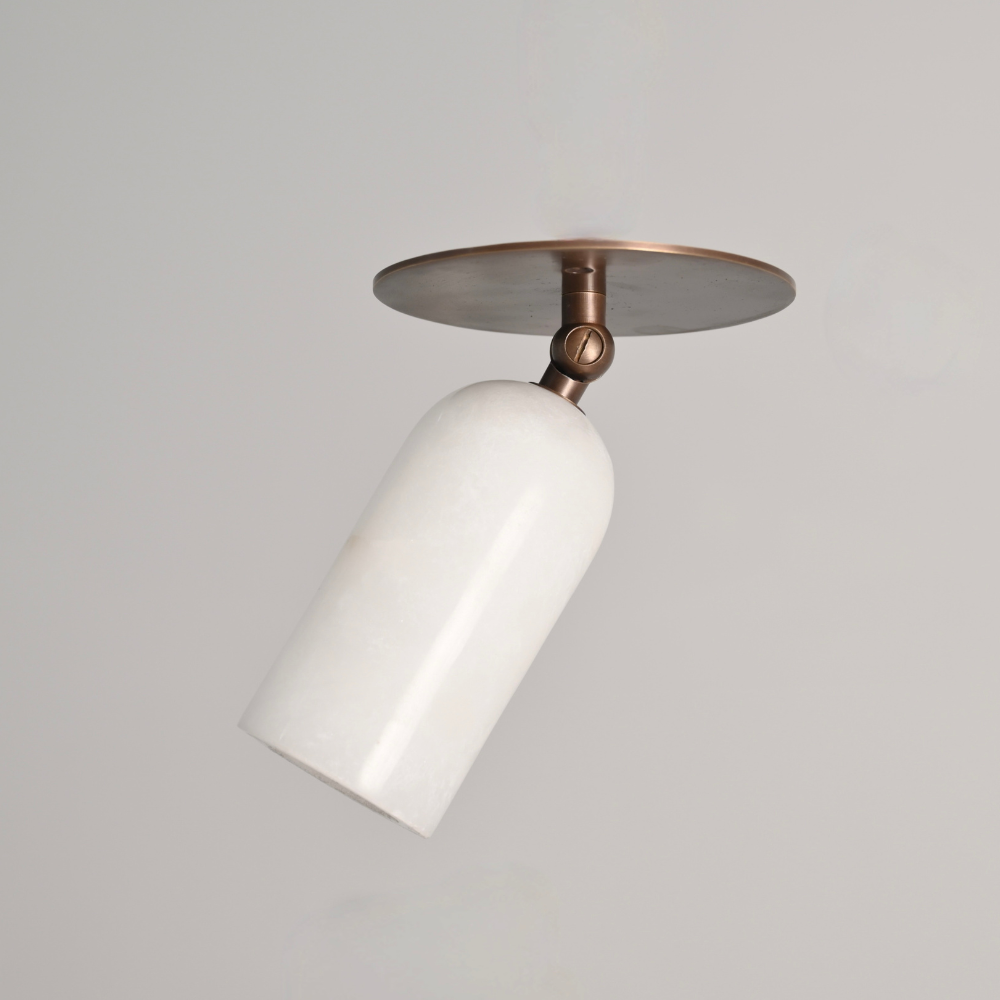 Brass & Alabaster Spot Light - Minimalist Adjustable Marble Flush Mount