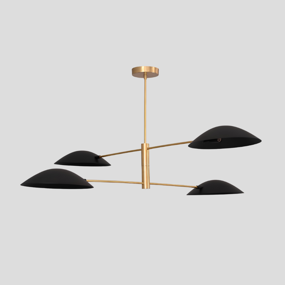 4 Light Linear Brass Chandelier - Modern Black Dome Ceiling Light