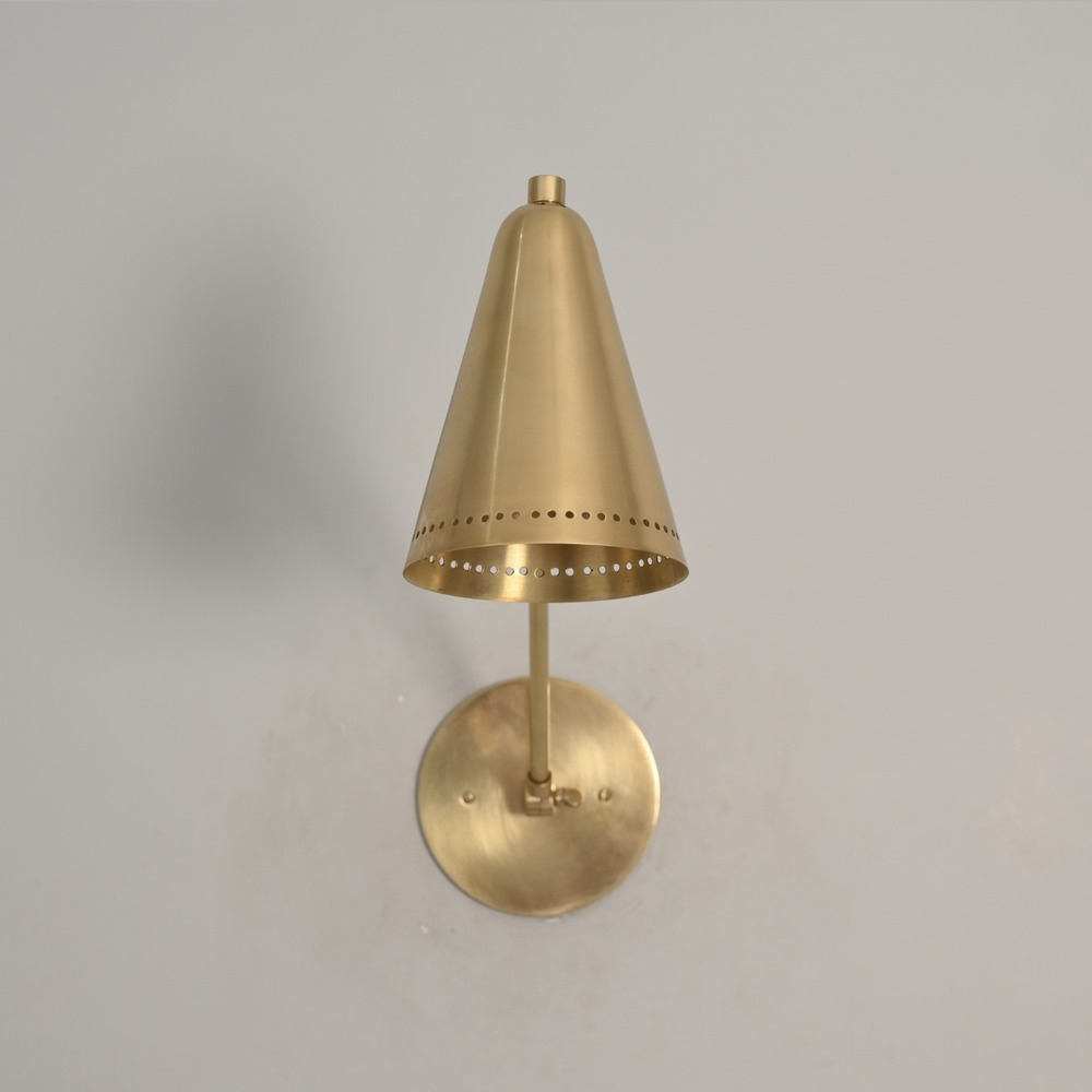 Brass Cone Shade with Perforated Rim - Swing Arm Wall Sconce