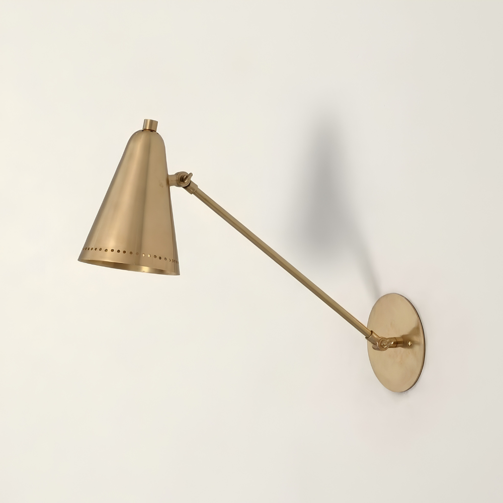 Brass Cone Shade with Perforated Rim - Swing Arm Wall Sconce