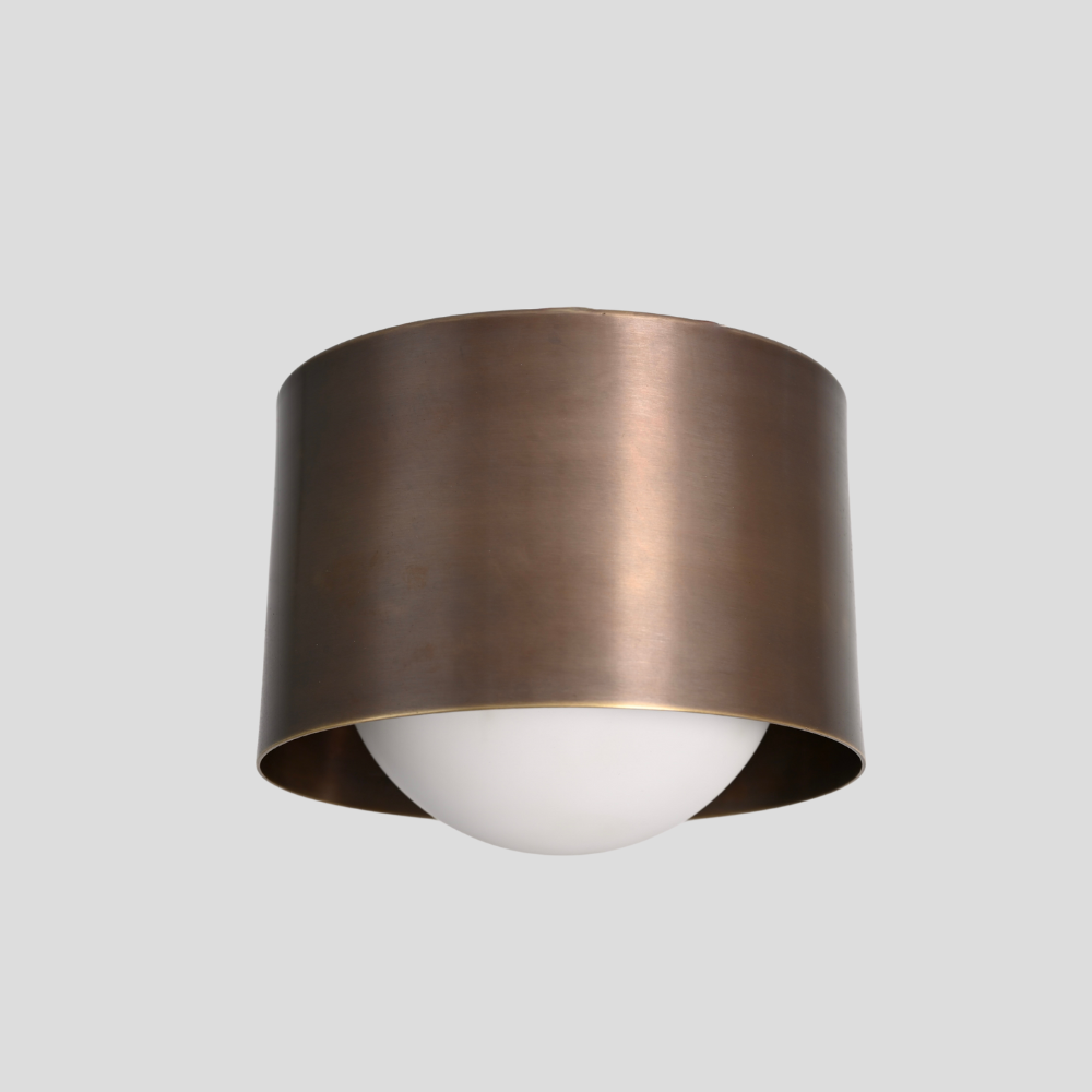 Modern Antique Brass ceiling spotlight with frosted glass globe, handmade lighting