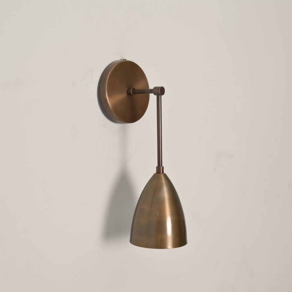 Wall Pendant Light Sconce - Brass Bell Shade & Right Angle Arm