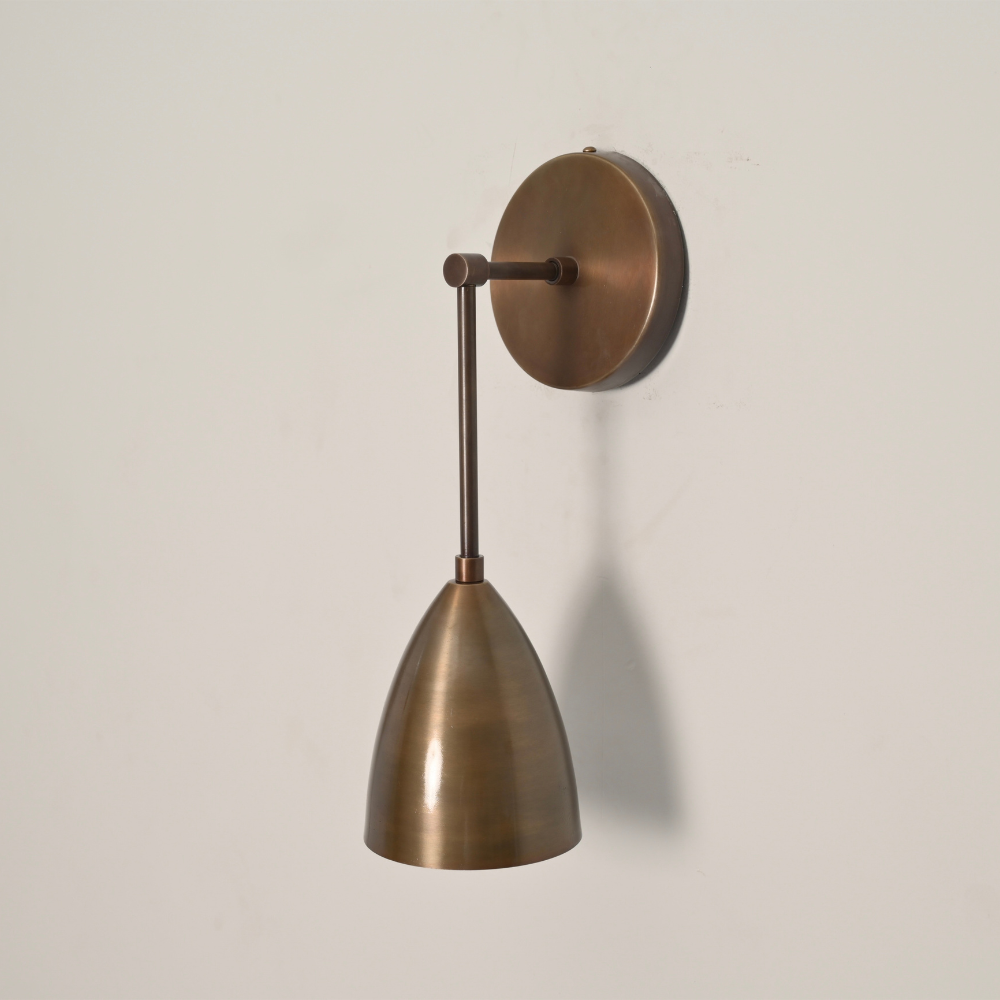 Wall Pendant Light Sconce - Brass Bell Shade & Right Angle Arm