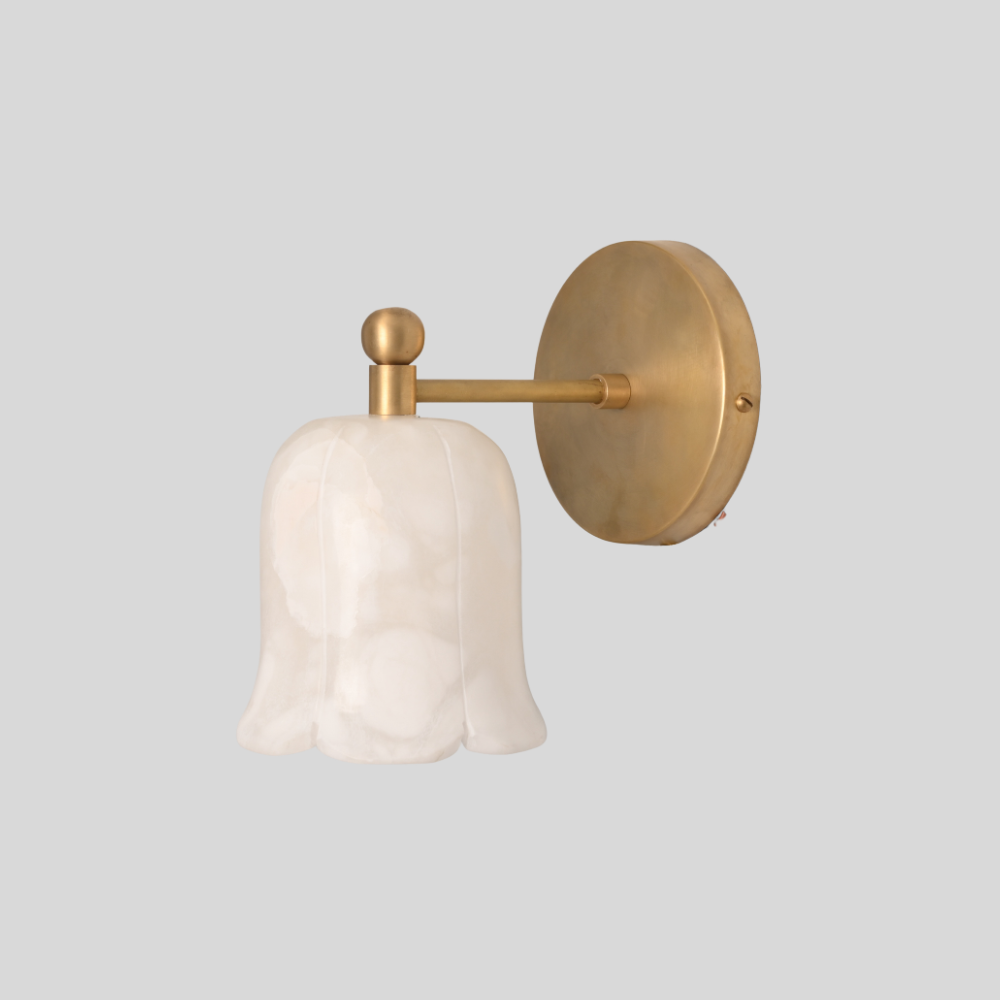 Modern Alabaster Flower Sconce - Brass Bellflower Shade Wall Lamp