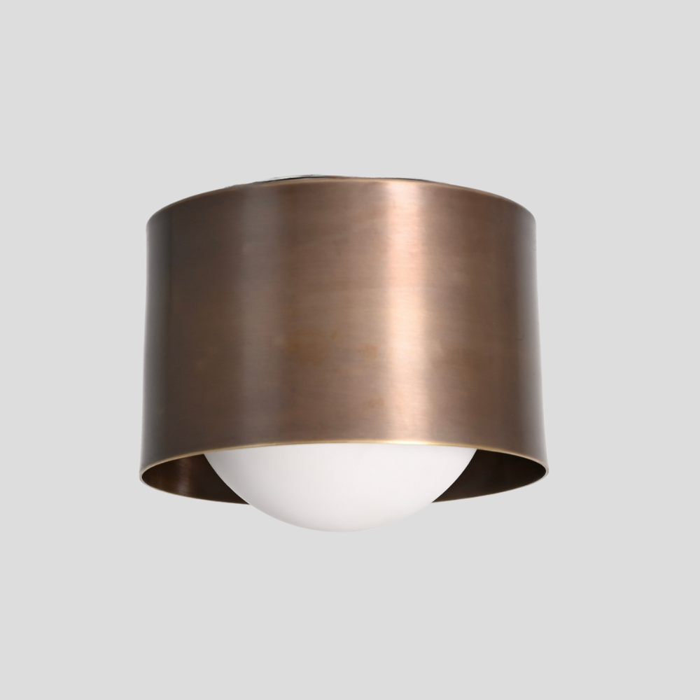 Modern Antique Brass ceiling spotlight with frosted glass globe, handmade lighting