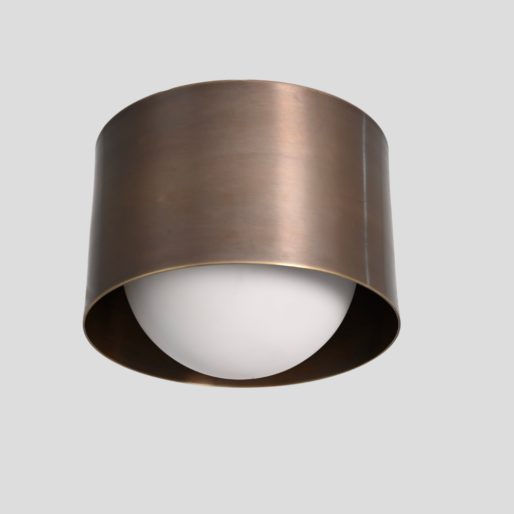 Modern Antique Brass ceiling spotlight with frosted glass globe, handmade lighting