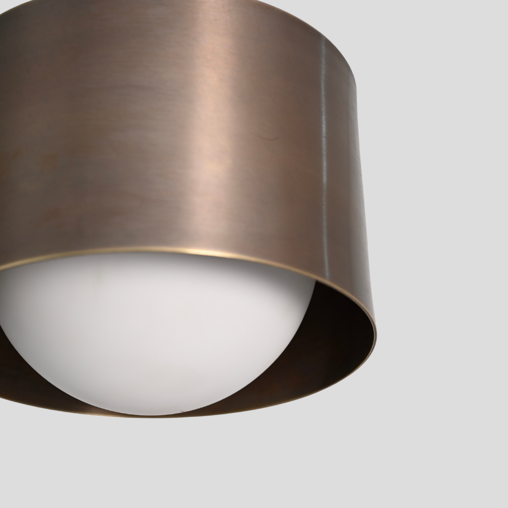 Modern Antique Brass ceiling spotlight with frosted glass globe, handmade lighting