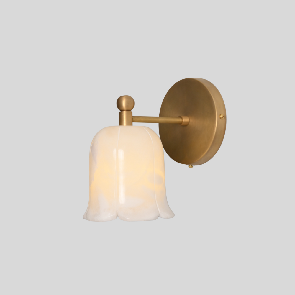 Modern Alabaster Flower Sconce - Brass Bellflower Shade Wall Lamp