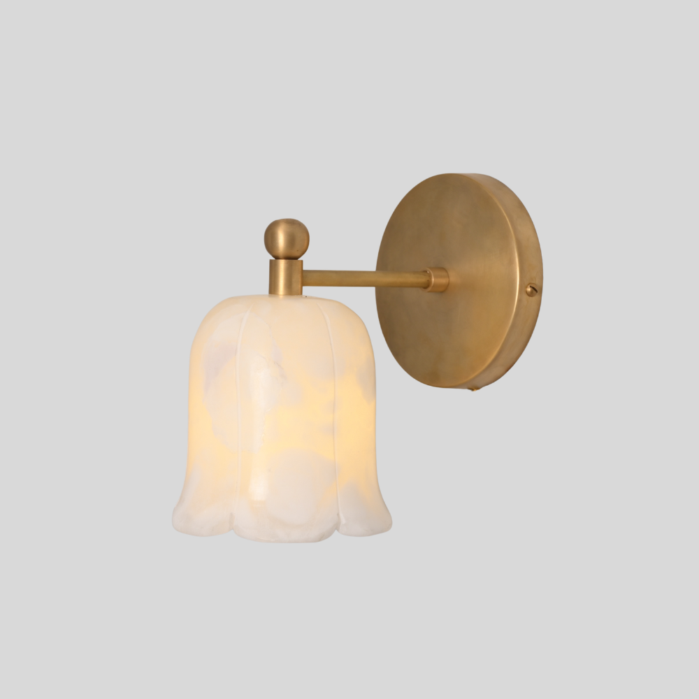 Modern Alabaster Flower Sconce - Brass Bellflower Shade Wall Lamp