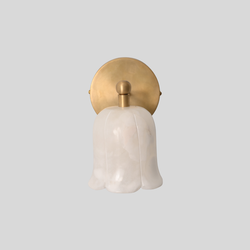 Modern Alabaster Flower Sconce - Brass Bellflower Shade Wall Lamp