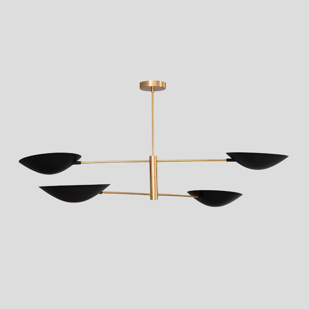 4 Light Linear Brass Chandelier - Modern Black Dome Ceiling Light