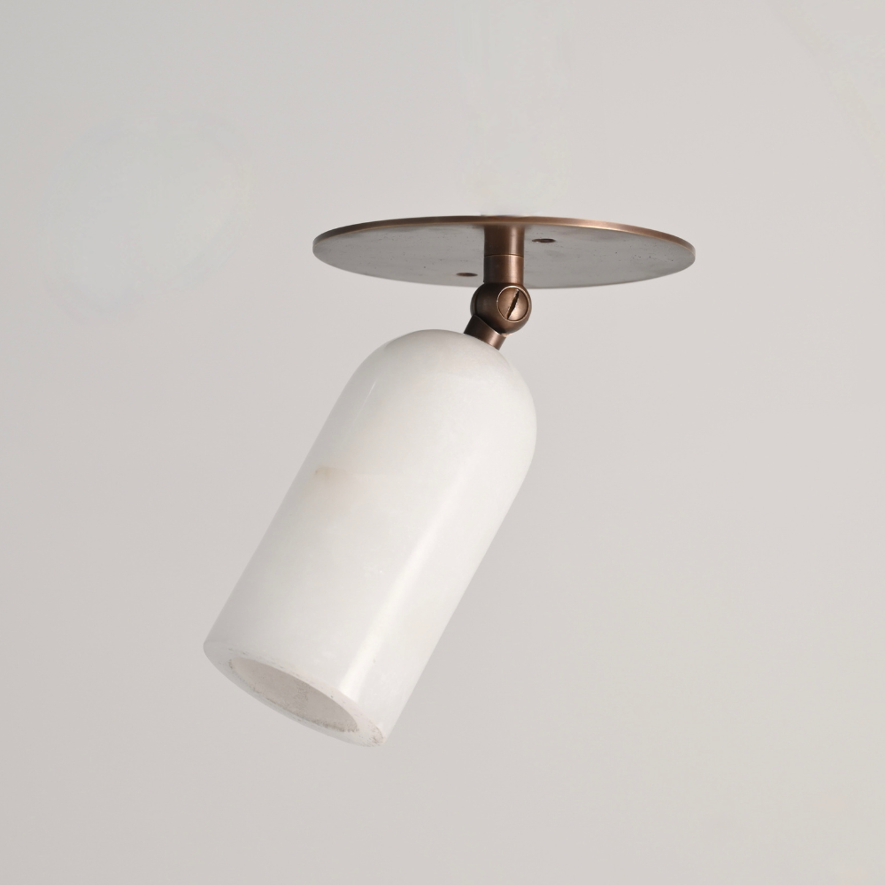 Brass & Alabaster Spot Light - Minimalist Adjustable Marble Flush Mount
