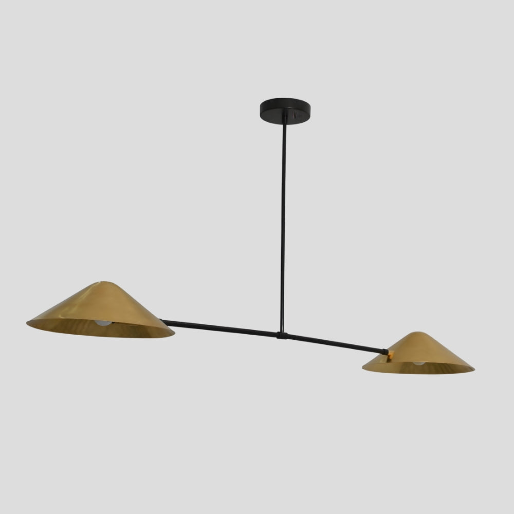 Mid century modern 2 light sputnik pendant on a gray wall 