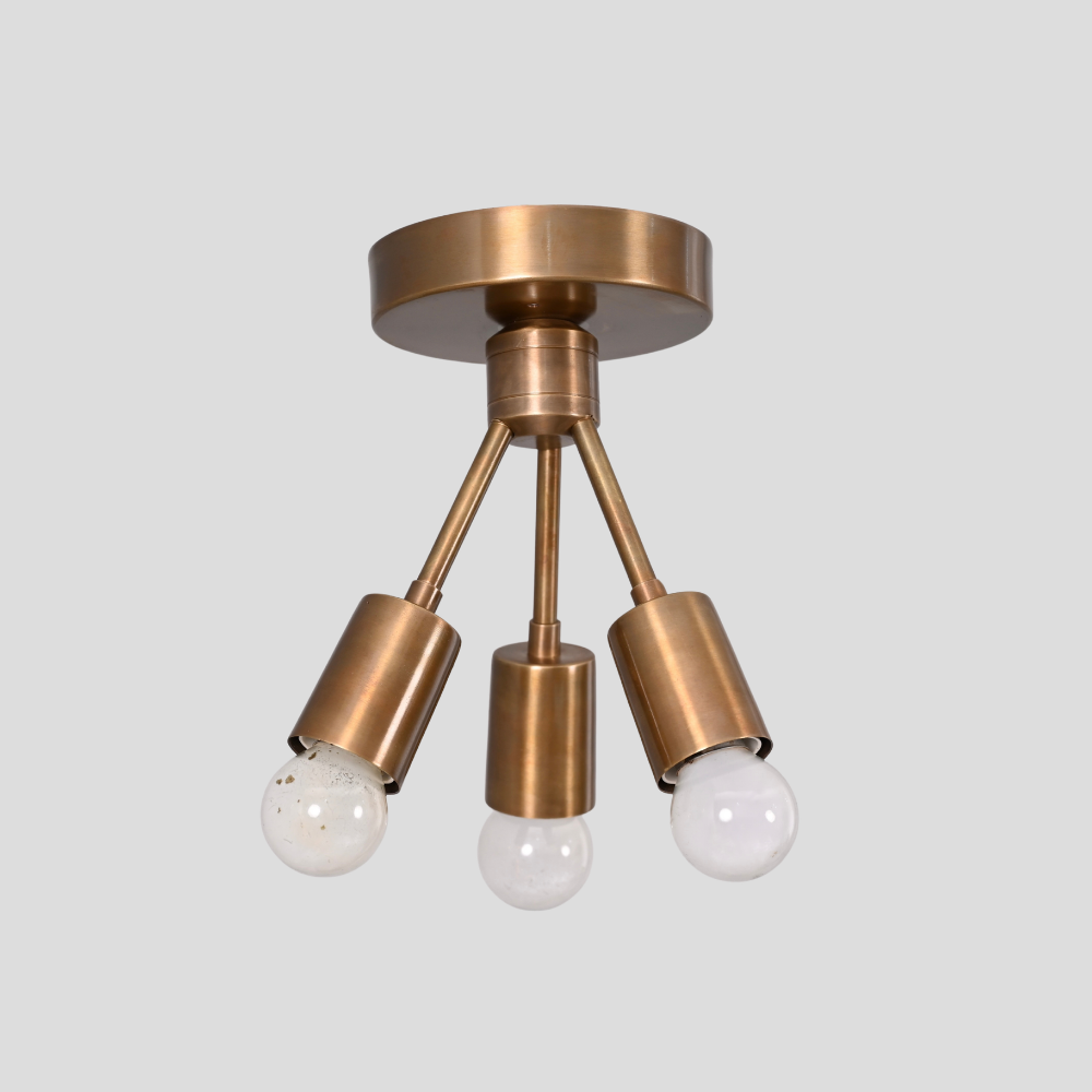Mid Century Brass Tripod Globe Ceiling Light - 3 Glass Globe Semi Flush Mount