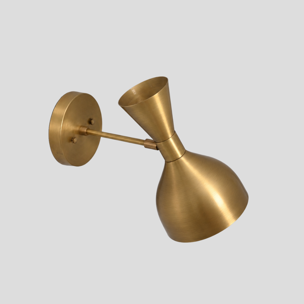 Adjustable Brass Hourglass Wall Lamp - Mid Century Double Cone Sconce