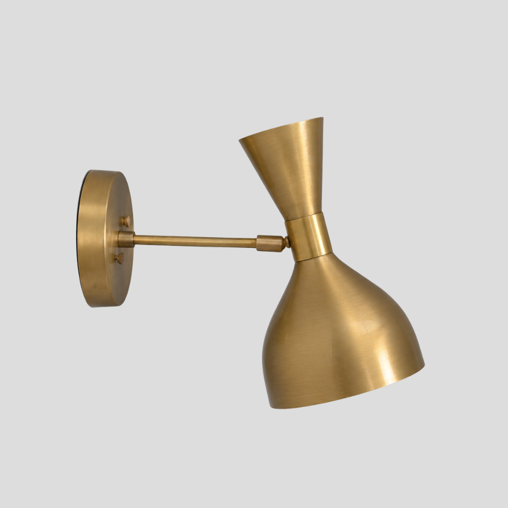 Adjustable Brass Hourglass Wall Lamp - Mid Century Double Cone Sconce