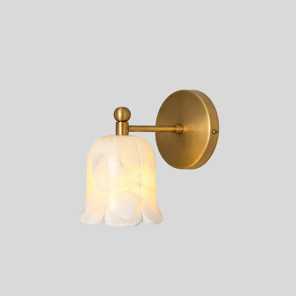 Modern Alabaster Flower Sconce - Brass Bellflower Shade Wall Lamp