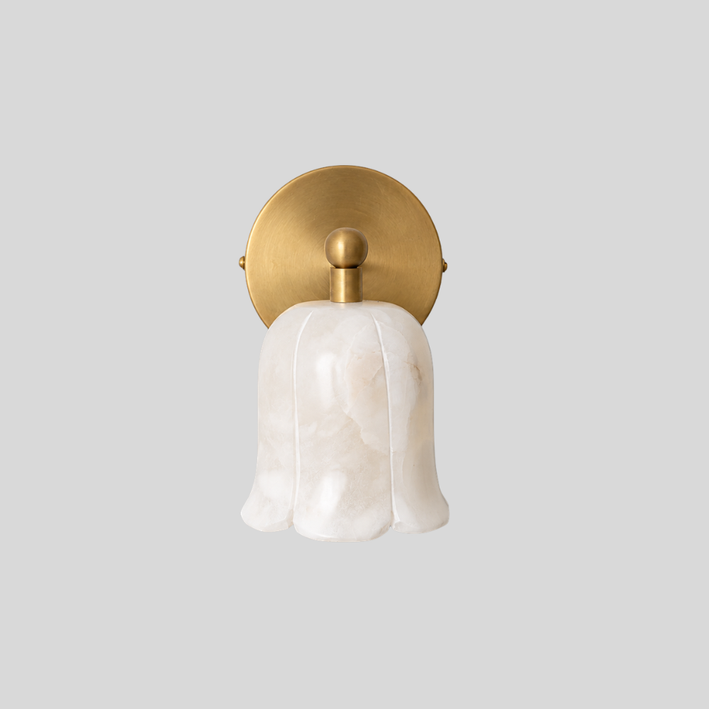 Modern Alabaster Flower Sconce - Brass Bellflower Shade Wall Lamp