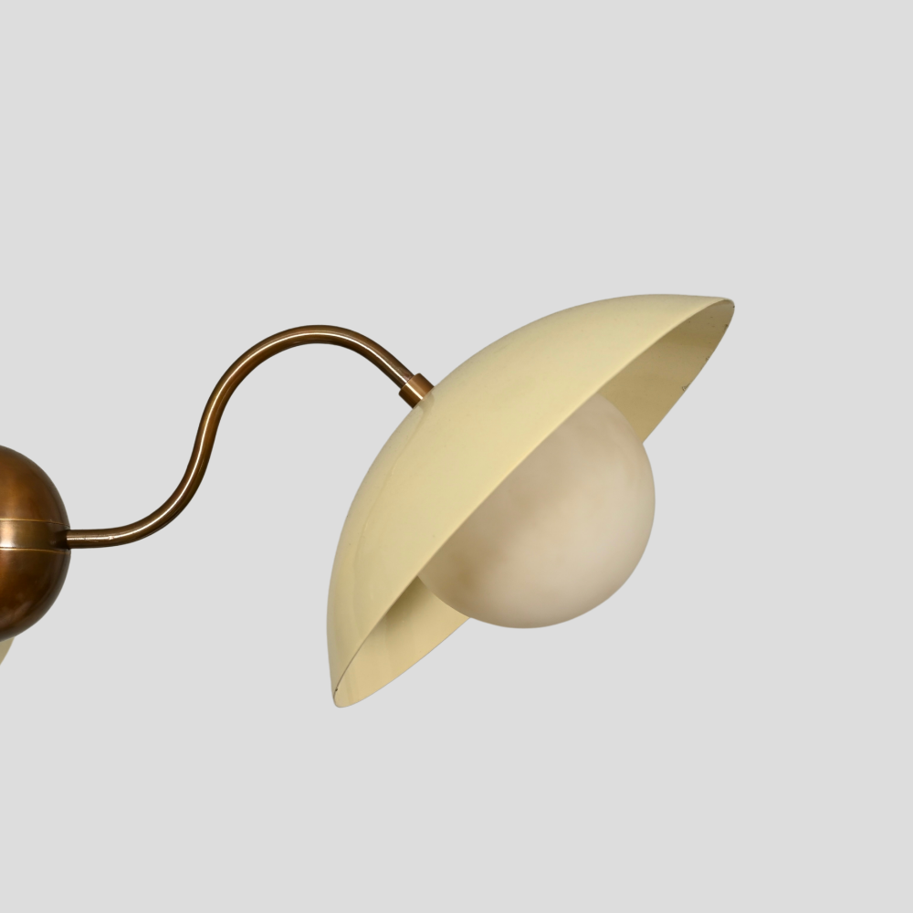 3 Light Mid Century Chandelier - Cream & Brass Globe Pendant