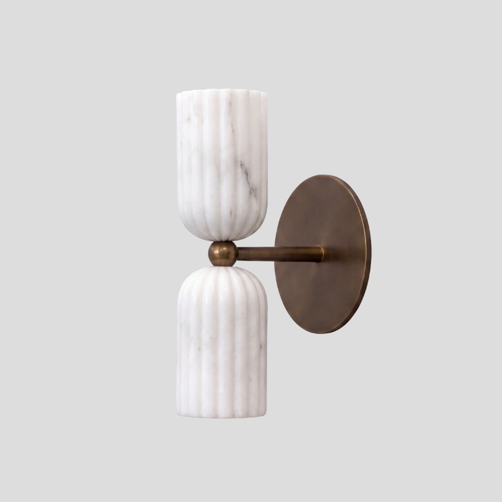 Dual Fluted Alabaster Sconce - Brass Ribbed Marble Shade Wall Lamp
