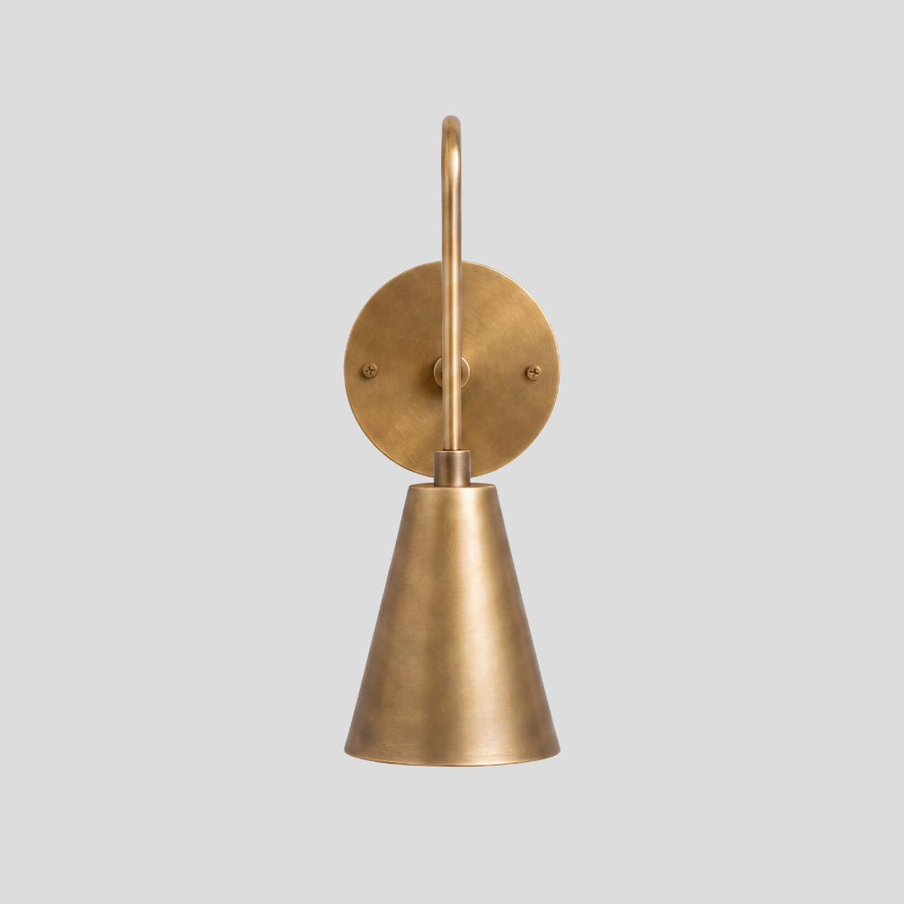 Modern Brass Long Cone Wall Lamp - Mid Century Curved Loop Arm Sconce